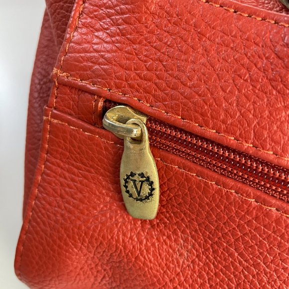 VALENTINA Double Strap Soft Red Brown Leather Zipper Pouch Pockets Gold Hardware - Picture 9 of 16